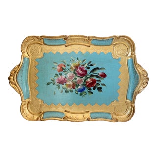 Midcentury Italian Hand-Painted Florentine Tray For Sale