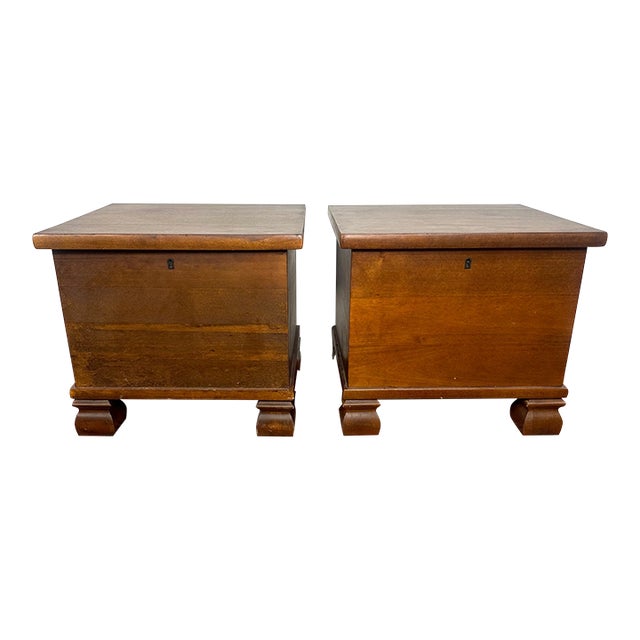 Pair of Pottery Barn Wood Storage Cubes With Top Lift For Sale