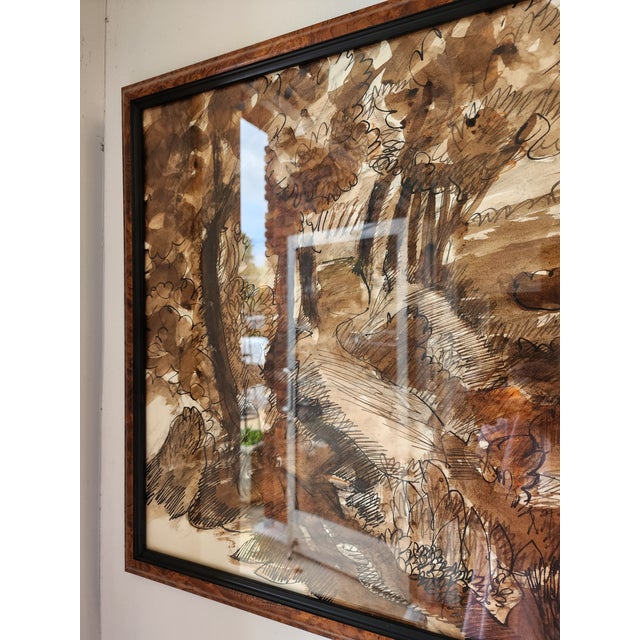 William Lyberis Signed Mid-Century Sepia Watercolor Landscape Painting For Sale - Image 14 of 17