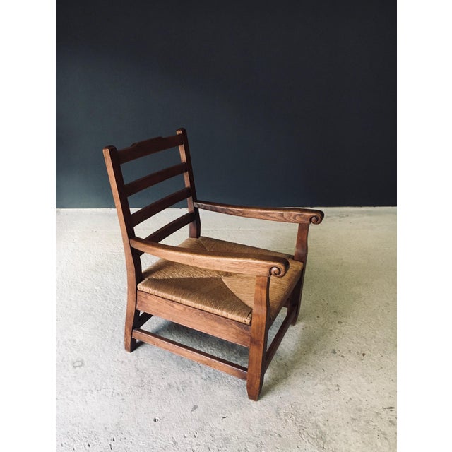 Rustic Oak & Rush Armchair, France, 1930s For Sale - Image 9 of 18