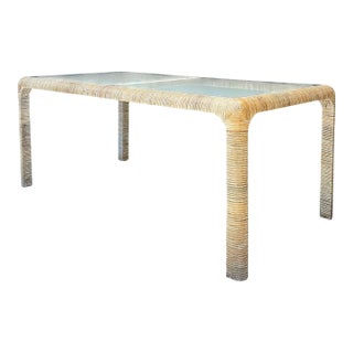Vintage Rattan and Glass Dining Table For Sale