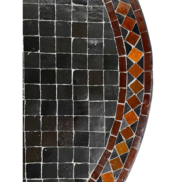 Moroccan Outdoor Brown & Black Round Mosaic Coffee Table For Sale - Image 3 of 5