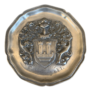 Vintage German Coat of Arms Heraldry Pewter Wall Plate