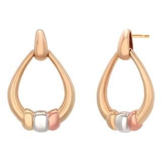 Cartier Vintage 18k Yellow and White Gold Oval Door Knocker Earrings, A Pair For Sale