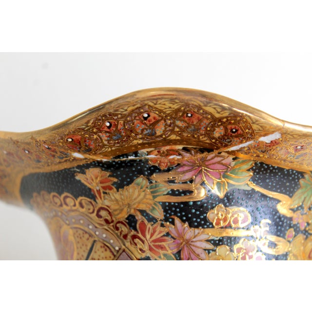 Vintage Royal Satsuma-Style 24" Porcelain Floor Vase – Gold Gilt & Dragon Handles For Sale - Image 16 of 18