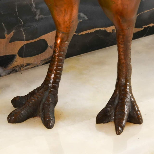 Bronze Art Deco Bronze Pheasant Mantel Sculpture on Marble and Onyx Base For Sale - Image 8 of 9
