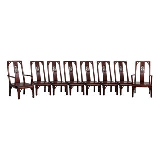 Vintage Chinese Ming Style Rosewood Dining Chairs, Set of 8 - 2 Host and 6 Side - Carved Vase Back Splat and Frette Detail For Sale