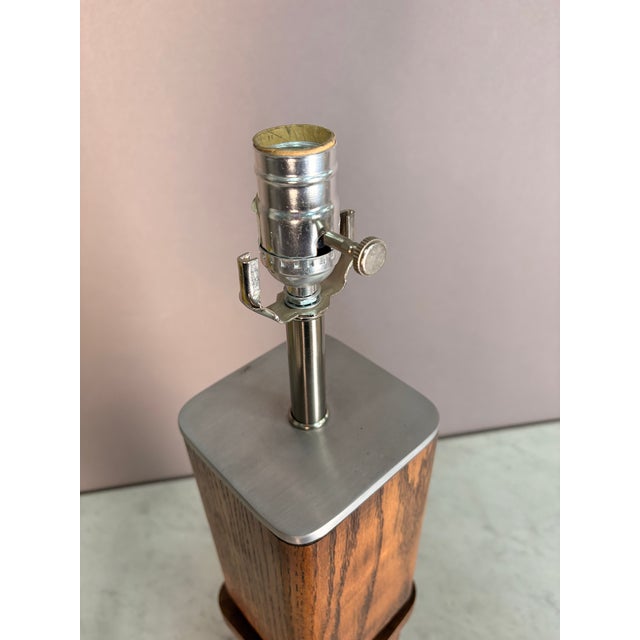 1960s Mid Century Modern Carved Wood Block Table Lamp For Sale - Image 10 of 11