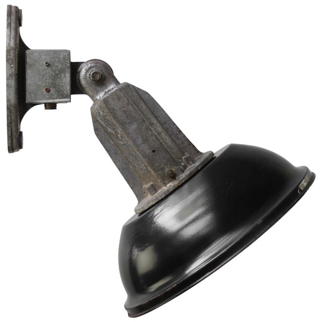Black Vintage Industrial French Black Enamel Factory Wall Light For Sale - Image 8 of 8