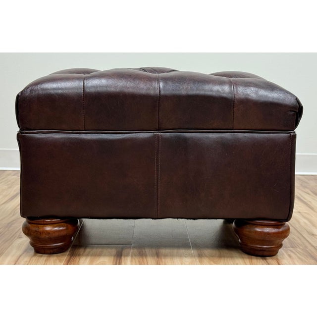 Vintage Tufted Leather Writers Chair With Ottoman For Sale - Image 16 of 18