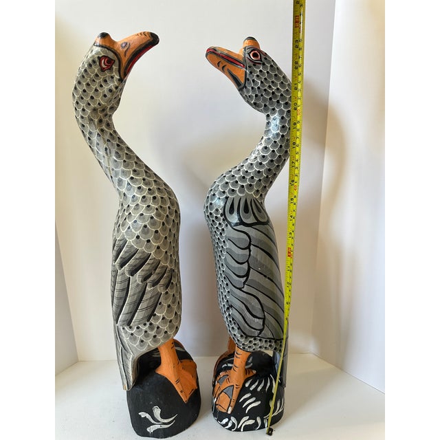 Early 20th Century Hand Carved and Painted Wooden Goose Sculptures - A Pair For Sale - Image 12 of 12