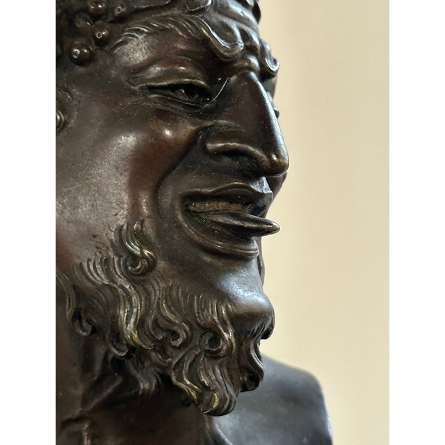 Sculpture Depicting a Satyr, 19th Century, Bronze on Marble Base For Sale - Image 3 of 12