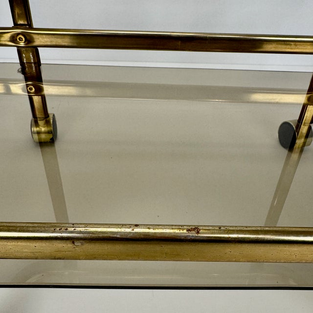 1980s Vintage Brass and Smoked Glass Trolley, 1980s For Sale - Image 5 of 10