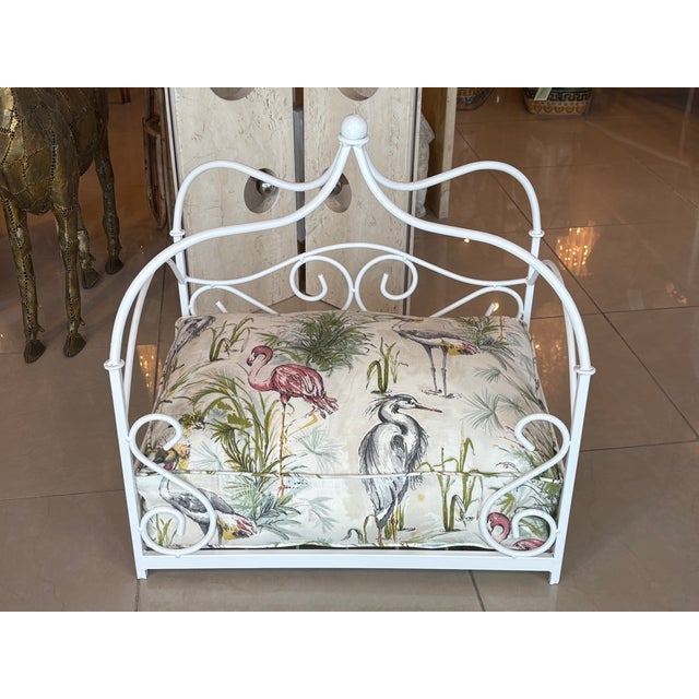 Metal Vintage Newly Finished Upholstered Metal Canopy Dog Pet Bed Palm Beach Pagoda For Sale - Image 7 of 12