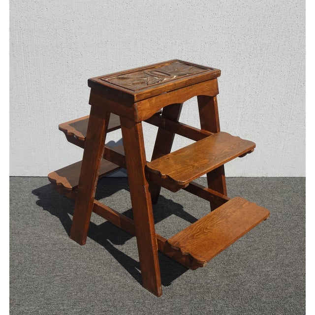 Vintage French Country Oak Five Tier Carved Display Plant Stand For Sale - Image 4 of 12