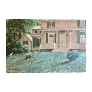 Pierre J. Martin (American - Hudson River Valley) Salt Point, New York Architectural Landscape Oil Painting of a Farm House With a Cat, Dated 1949 For Sale