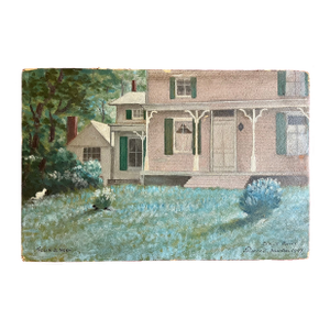 Pierre J. Martin (American - Hudson River Valley) Salt Point, New York Architectural Landscape Oil Painting of a Farm House With a Cat, Dated 1949