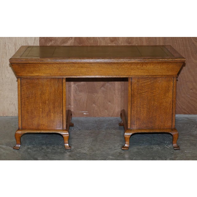 Victorian Pollard Oak Partner Desk with Green Leather Top, 1880s For Sale - Image 14 of 18