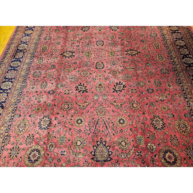 Vintage Oversize Tabriz Design Rug, Hand-Knotted Wool, Allover Geometric Pattern, Pale Red & Navy, 13x24 For Sale - Image 11 of 16