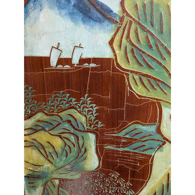 1940s Chinese Coromandel Four Panel Hand Painted Folding Screen /Partition For Sale In New York - Image 6 of 17