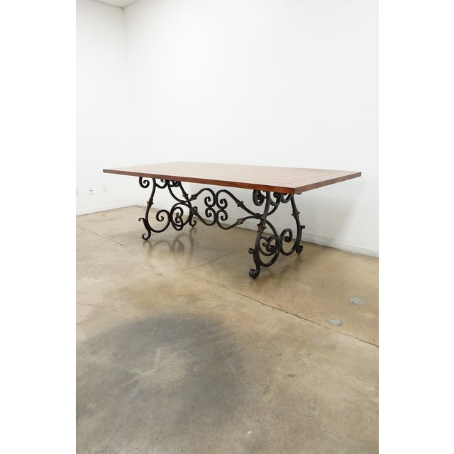 Vintage Wood Top Dining Table With Iron Base For Sale - Image 4 of 15