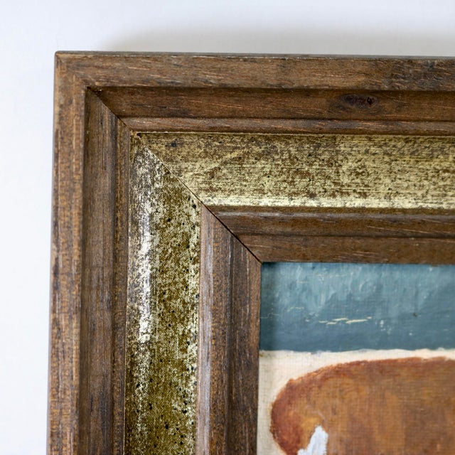 Charming Mid-Century Americana Folk Art oil painting depicting a vibrant, narrative barnyard scene. This delightful...
