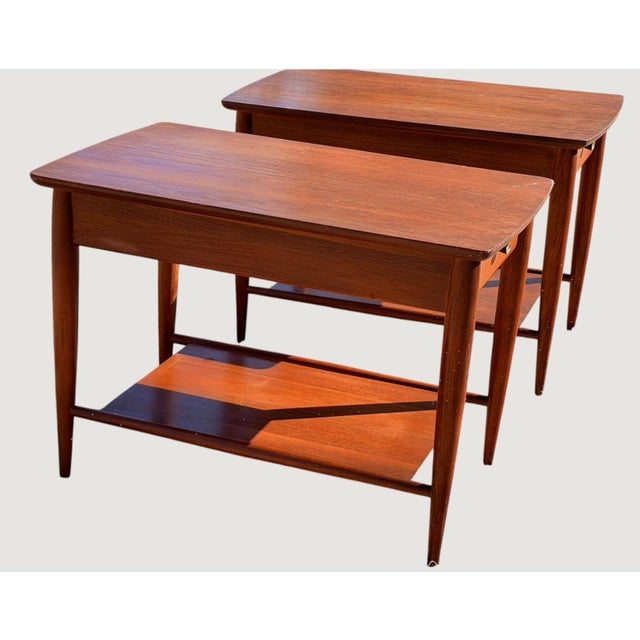 Wood Vintage Mersman Model 8066 Mid-Century Modern End Tables With Drawers – Pair For Sale - Image 7 of 8
