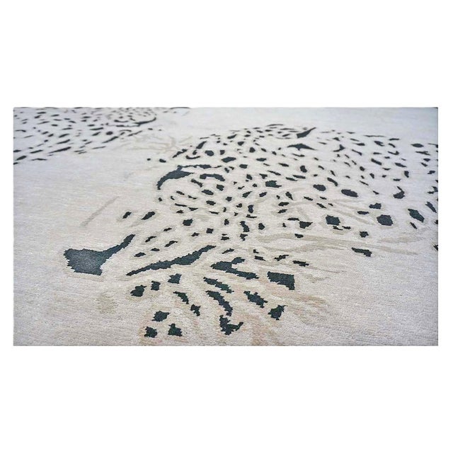Textile Indian Nepalese Wool & Silk 9x14 Ivory & Black Jaguar Handmade Area Rug #1144032 For Sale - Image 7 of 10