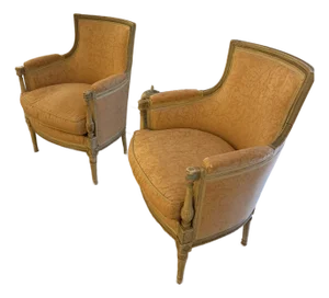 Antique French Bergères With Fortuny Upholstery