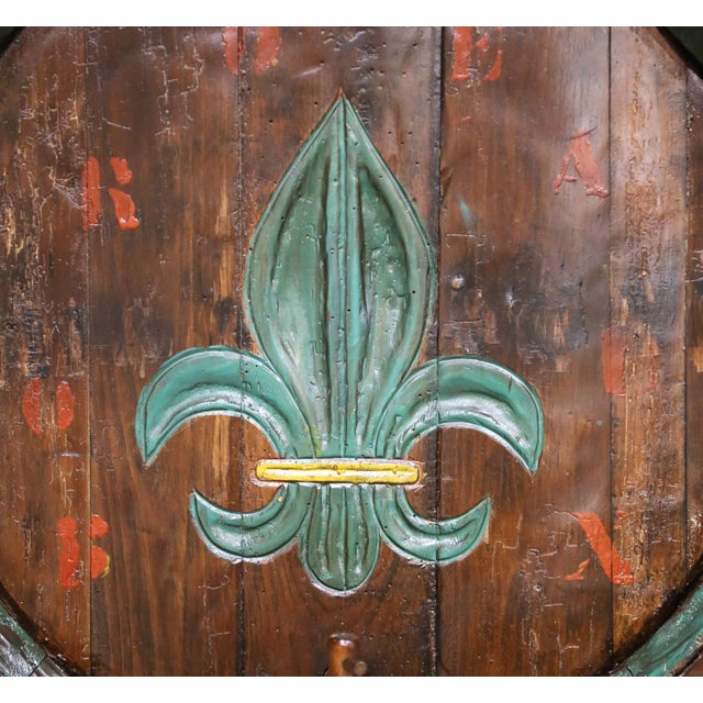 French 19th Century French Painted Oak Wine Barrel Front With Fleur-De-Lis Decor For Sale - Image 3 of 8