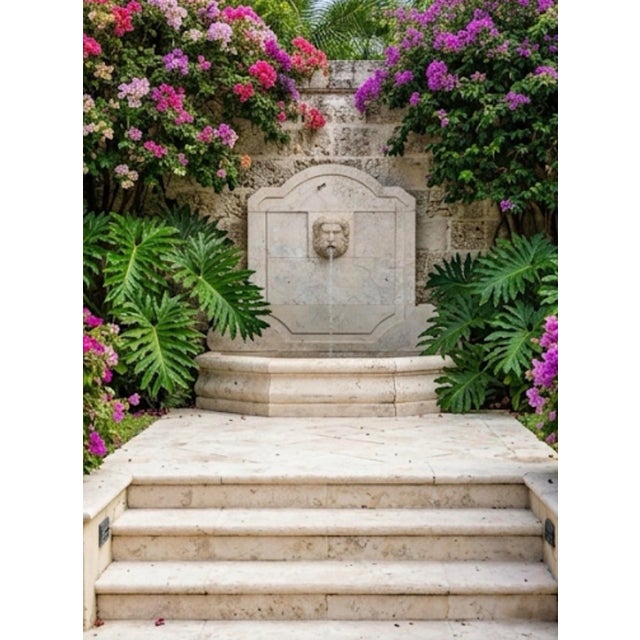 Stone Vintage Neoclassical Cast Stone Wall Fountain With Carved Bacchus Spout For Sale - Image 7 of 9