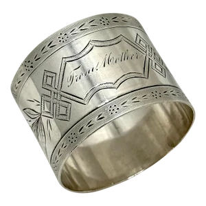 Antique American Victorian Hand Made Coin Silver Presentation Napkin Ring "From Mother" to "Joseph" - Circa 1860s