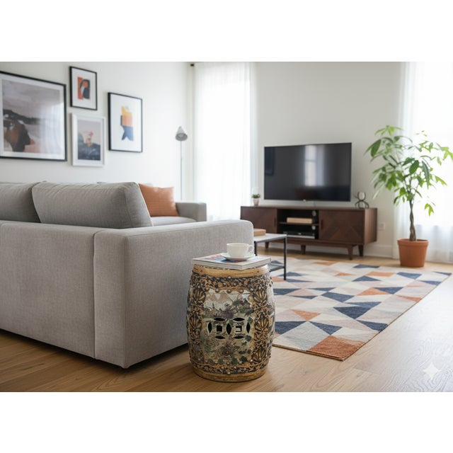 Vintage Oriental Chinoiserie Horse Riding Porcelain Stool Table Ottoman For Sale - Image 9 of 11