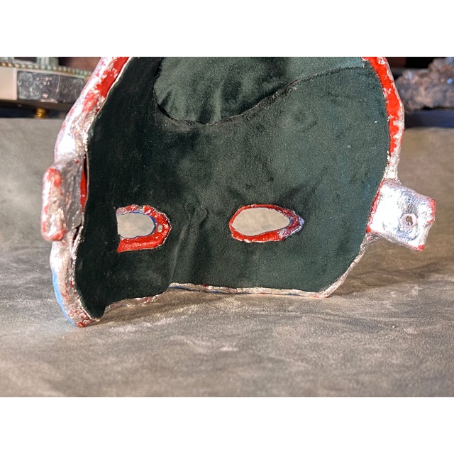 Rare Venetian Baroque Style Handmade Paper Mache Silver Gilded & Painted Moon Mask For Sale - Image 10 of 11