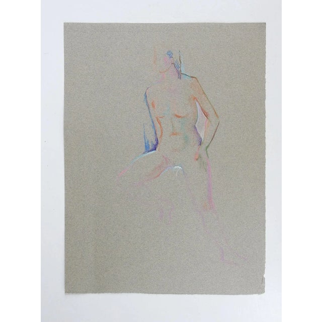 Vintage mid century colored pencil on gray paper female nude study by Eva Templeton Kraus ( 20th c.) Texas. Unsigned....