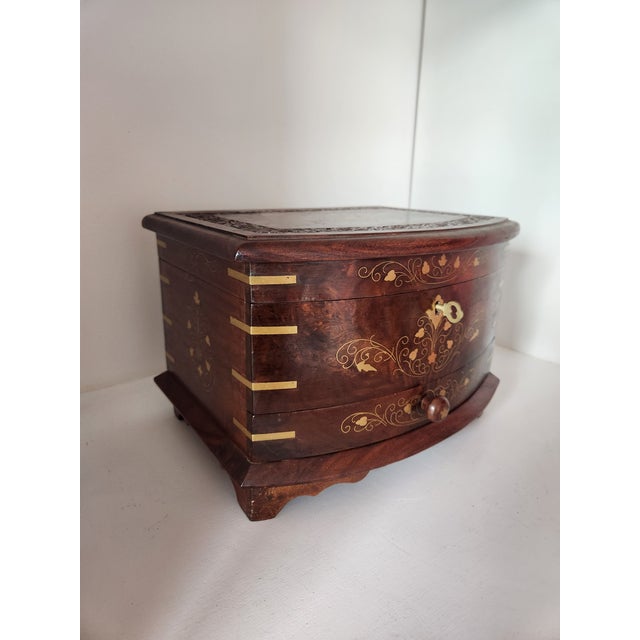 Neoclassical 1970s Solid Walnut Jewelry Box With Key For Sale - Image 3 of 11