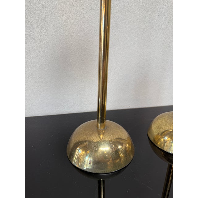 Italian Pair of Mid-Century Italian Brass Candlesticks With Sculptural Domed Bases, 1960 For Sale - Image 3 of 8