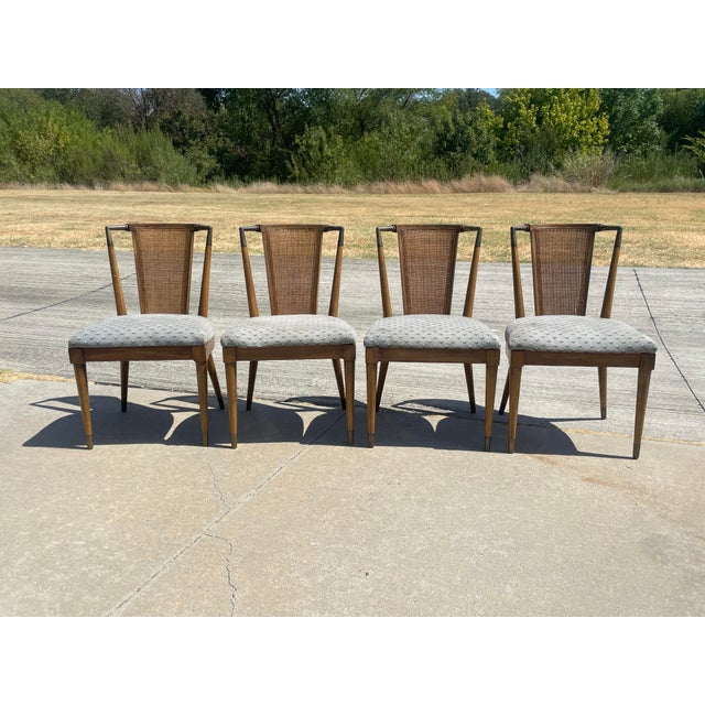 Wood Mid Century Modern Bert England Forward Trend Cane and Brass Accented Dining Chairs, 1950 - Set of 4 For Sale - Image 7 of 12