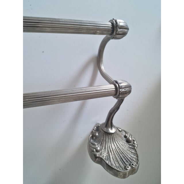 Baroque Antique Double Towel Rack in Silver-Plated Metal, 1960s For Sale - Image 3 of 7