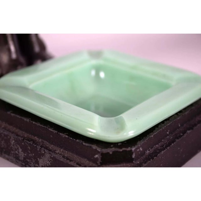 Art Deco Sitting Dogs Figurine Metal Sculpture with Vintage Jadeite Bowl 1930sv For Sale In Detroit - Image 6 of 8