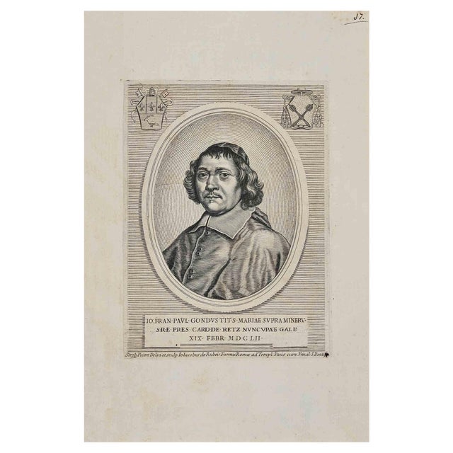Stephan Picart, Portrait of Cardinale Retz, Etching, 1652 For Sale