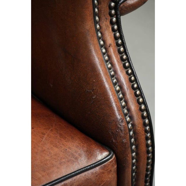 Sheepskin Wing Armchair with Black Piping For Sale - Image 12 of 18