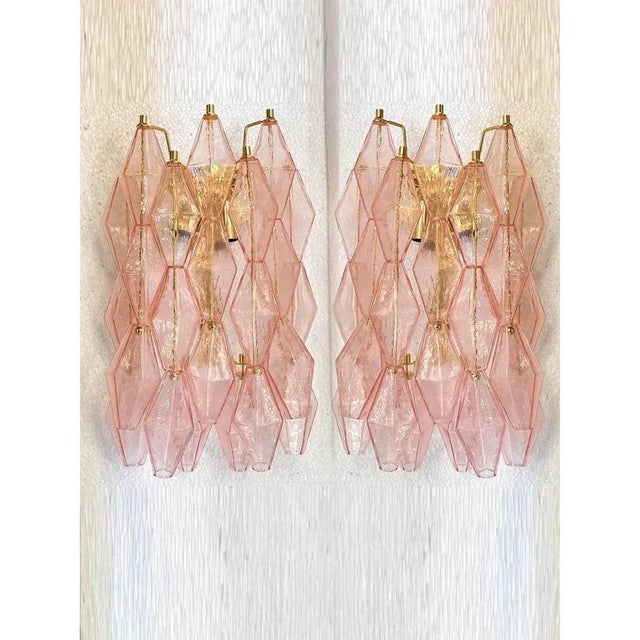 Green Pink Poliedri Murano Glass Wall Sconces by Simoeng, Set of 2 For Sale - Image 8 of 9