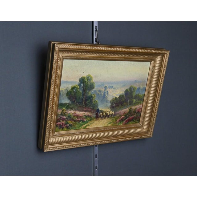 Corbier, Shepherdess and Her Flock, Oil on Panel, Early 20th Century, Framed For Sale - Image 3 of 11
