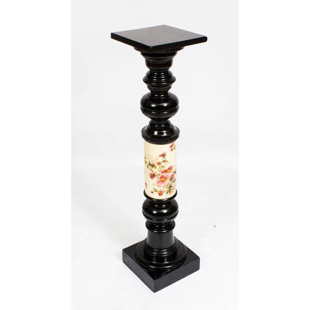 This is a gorgeous pair of large antique ebonised and porcelain pedestals, circa 1880 in date. The pedestals feature...