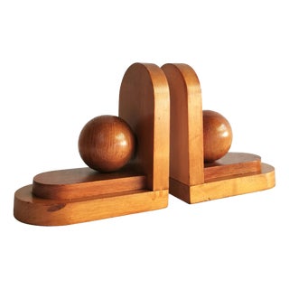 Art Deco Beechwood Bookends from LSM, 1930s, Set of 2 For Sale