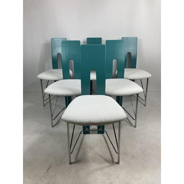 Wood Postmodern Dining Chairs in Bouclé, 1980s, Set of 6 For Sale - Image 7 of 18