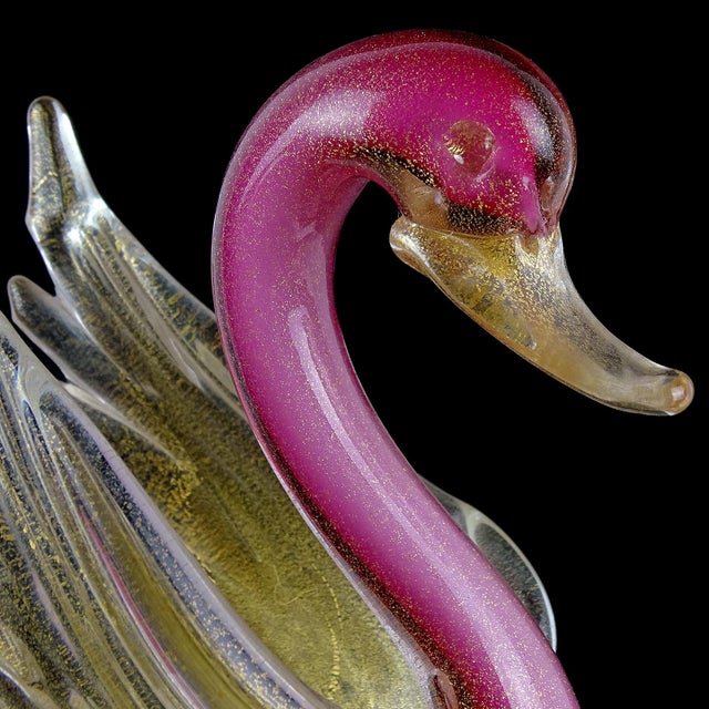 Murano Vintage Murano Salviati Dark Pink White Gold Flecks Italian Art Glass Flying Bird Duck Sculpture For Sale - Image 4 of 7