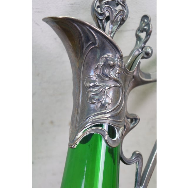 Antique Art Nouveau German WMF Green Glass Pewter Claret Pitcher Jug For Sale - Image 9 of 15