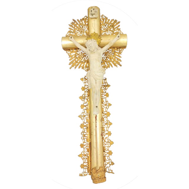 Art Nouveau Cross in Brass Lace For Sale